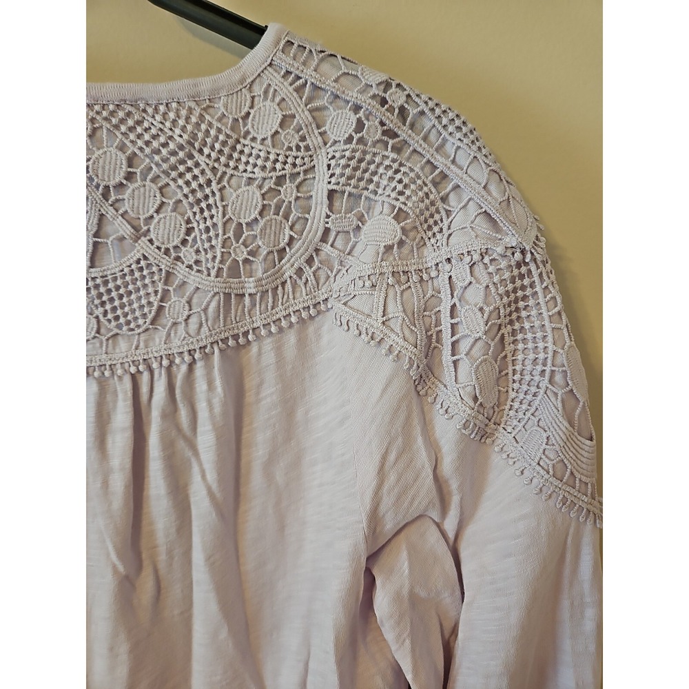 J Jill Blouse Women Small Heathered Light Lilac Gray Crochet Trim Modal Blend - Picture 12 of 15